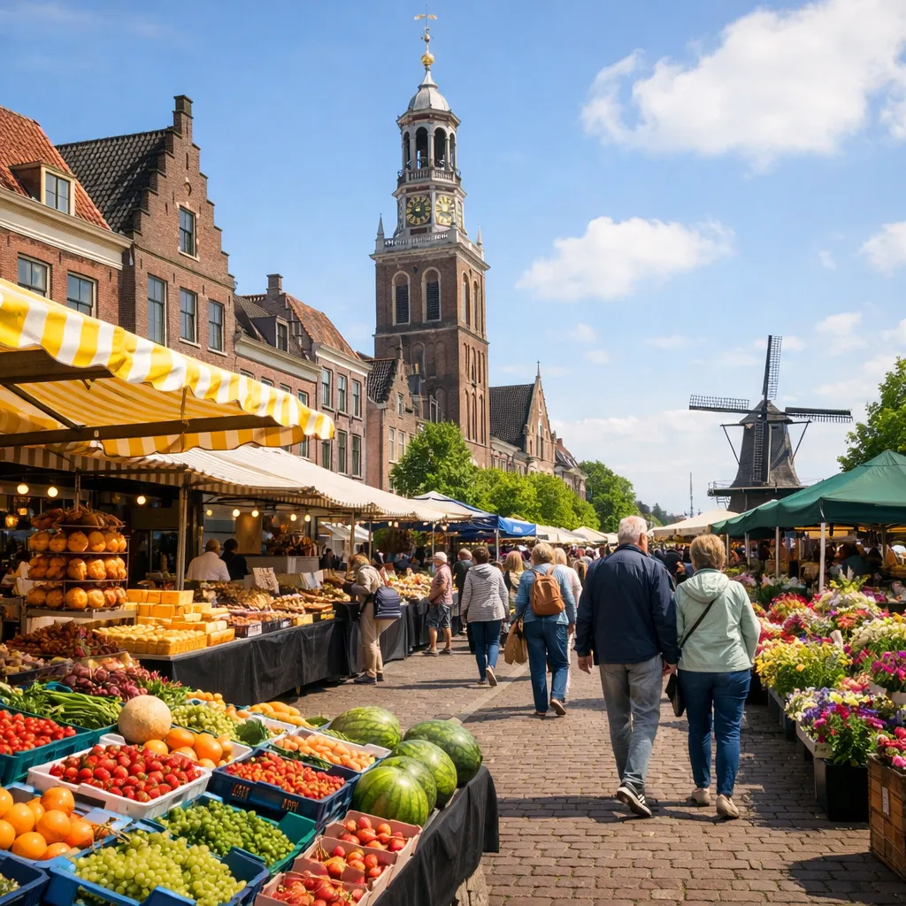 Bedrijven in Kampen Kramen op de weekmarkt in het historische centrum van Kampen.