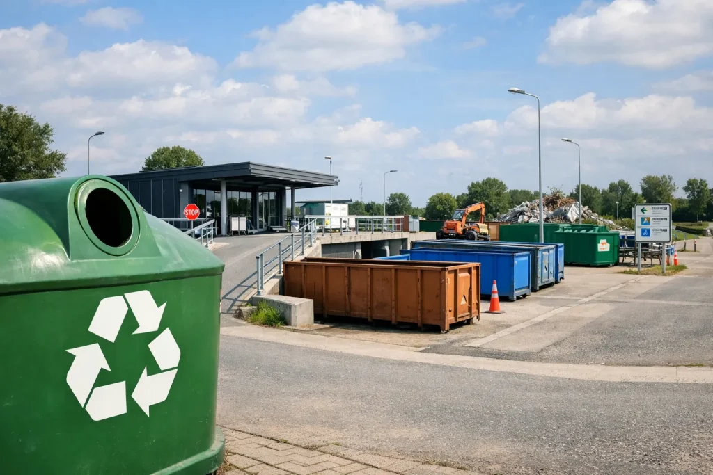 Bedrijven in Kampen Milieustraat in Kampen met containers voor afvalscheiding overdag