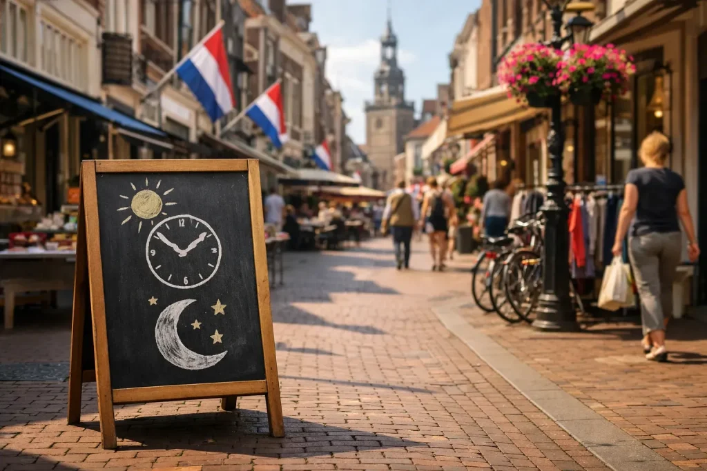 Bedrijven in Kampen Winkelstraat in Kampen met krijtbord en historische gebouwen.