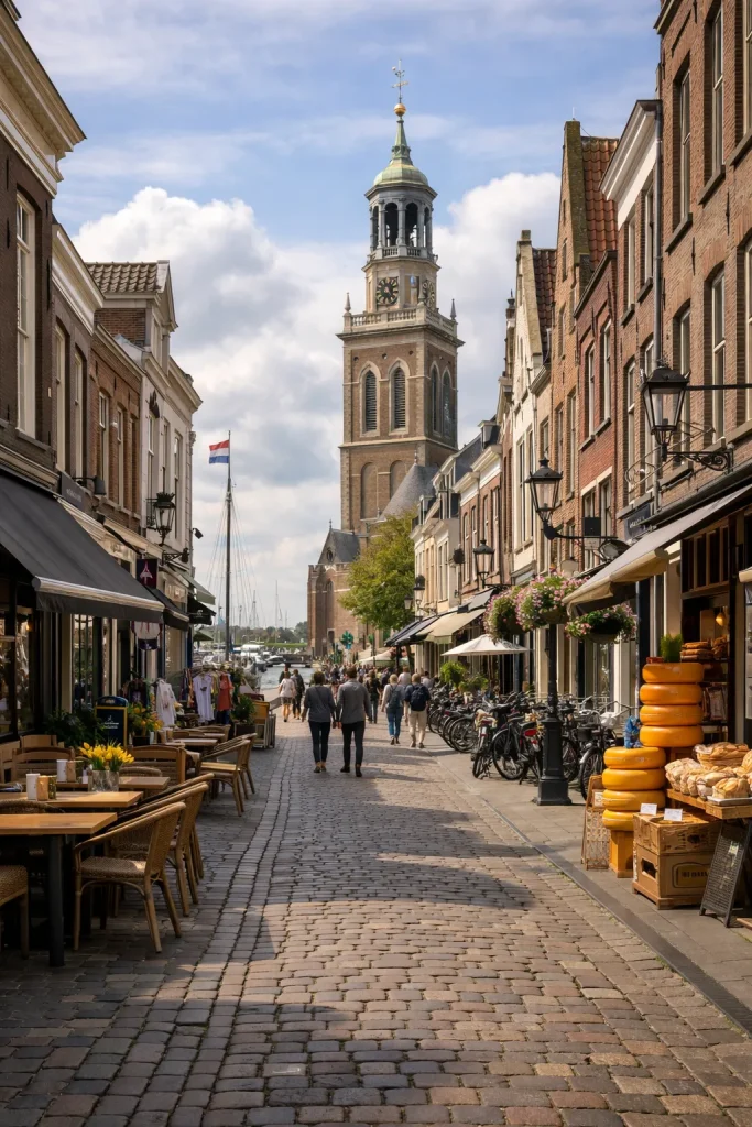 Bedrijven in Kampen Winkelstraat in Kampen op zondagmiddag met geopende winkels en bezoekers.